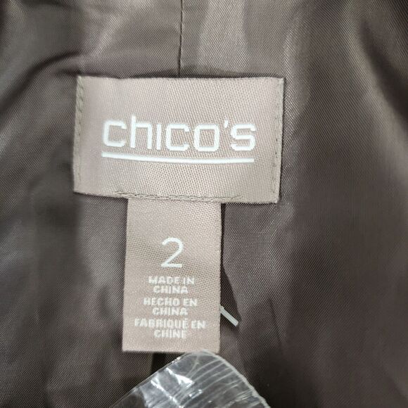 Chico's Womens Jacket Size 2 Large Subtle Shine Karise Long Sleeve Taupe Button - Picture 8 of 12